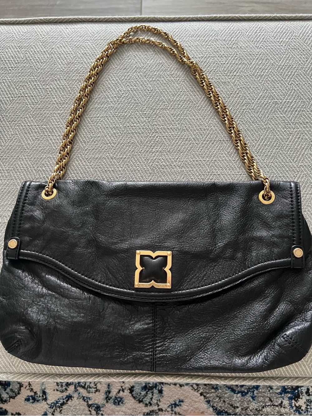 BCBGMAXAZRAIA Black Leather Shoulder Bag with Gold Chain